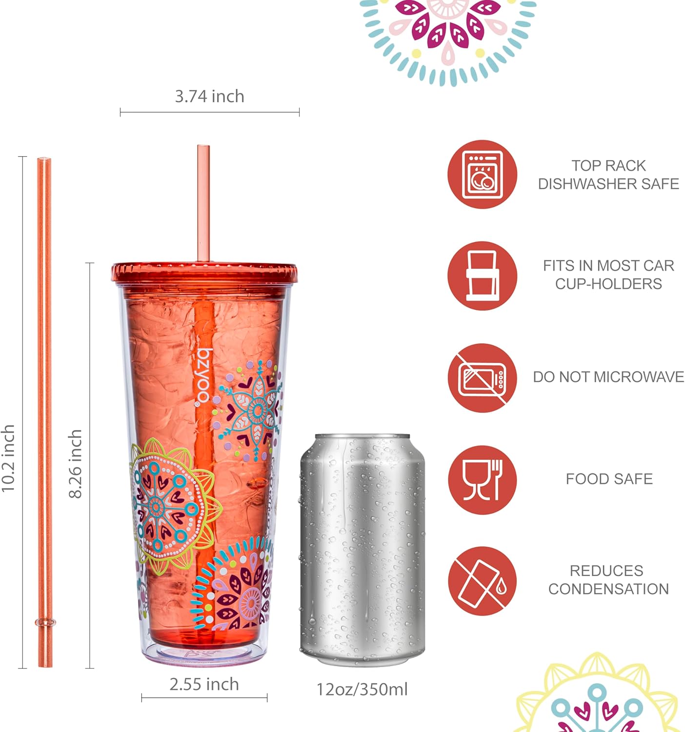 24oz Plastic Tumbler Cup, Lid & Straw, Iced Coffee, Purple Butterfly | SIP Double wall reusable cup for iced tea and smoothies. BPA-free, 710ml, dishwasher safe, fits cup holders.