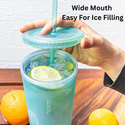 24oz Plastic Tumbler Cup, Lid & Straw, Iced Coffee, Purple Butterfly | SIP Double wall reusable cup for iced tea and smoothies. BPA-free, 710ml, dishwasher safe, fits cup holders.