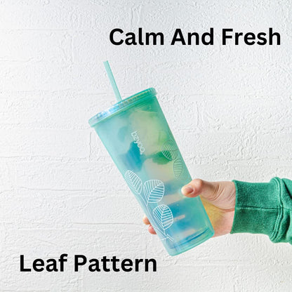 24oz Plastic Tumbler Cup, Lid & Straw, Iced Coffee, Purple Butterfly | SIP Double wall reusable cup for iced tea and smoothies. BPA-free, 710ml, dishwasher safe, fits cup holders.