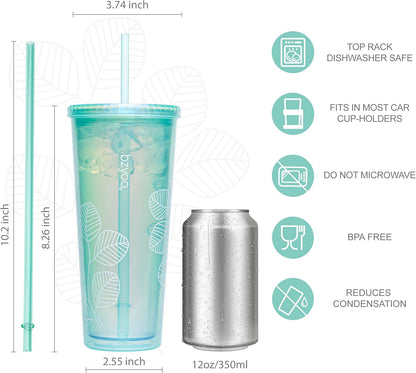 24oz Plastic Tumbler Cup, Lid & Straw, Iced Coffee, Purple Butterfly | SIP Double wall reusable cup for iced tea and smoothies. BPA-free, 710ml, dishwasher safe, fits cup holders.