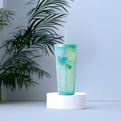 24oz Plastic Tumbler Cup, Lid & Straw, Iced Coffee, Purple Butterfly | SIP Double wall reusable cup for iced tea and smoothies. BPA-free, 710ml, dishwasher safe, fits cup holders.
