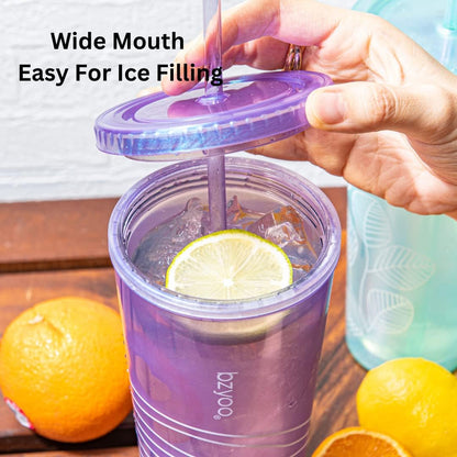 24oz Plastic Tumbler Cup, Lid & Straw, Iced Coffee, Purple Butterfly | SIP Double wall reusable cup for iced tea and smoothies. BPA-free, 710ml, dishwasher safe, fits cup holders.