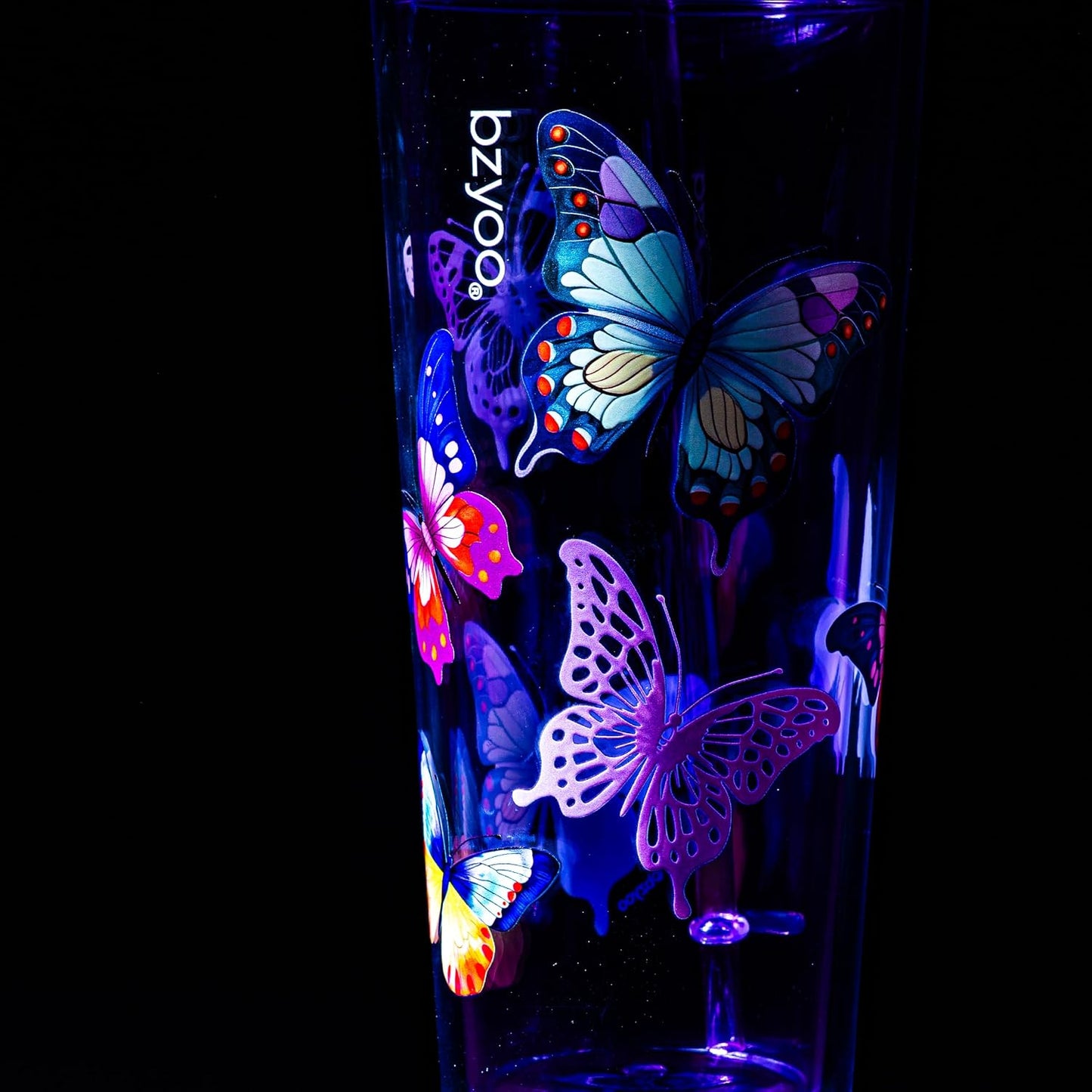 24oz Plastic Tumbler Cup, Lid & Straw, Iced Coffee, Purple Butterfly | SIP Double wall reusable cup for iced tea and smoothies. BPA-free, 710ml, dishwasher safe, fits cup holders.