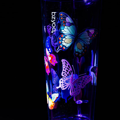 24oz Plastic Tumbler Cup, Lid & Straw, Iced Coffee, Purple Butterfly | SIP Double wall reusable cup for iced tea and smoothies. BPA-free, 710ml, dishwasher safe, fits cup holders.