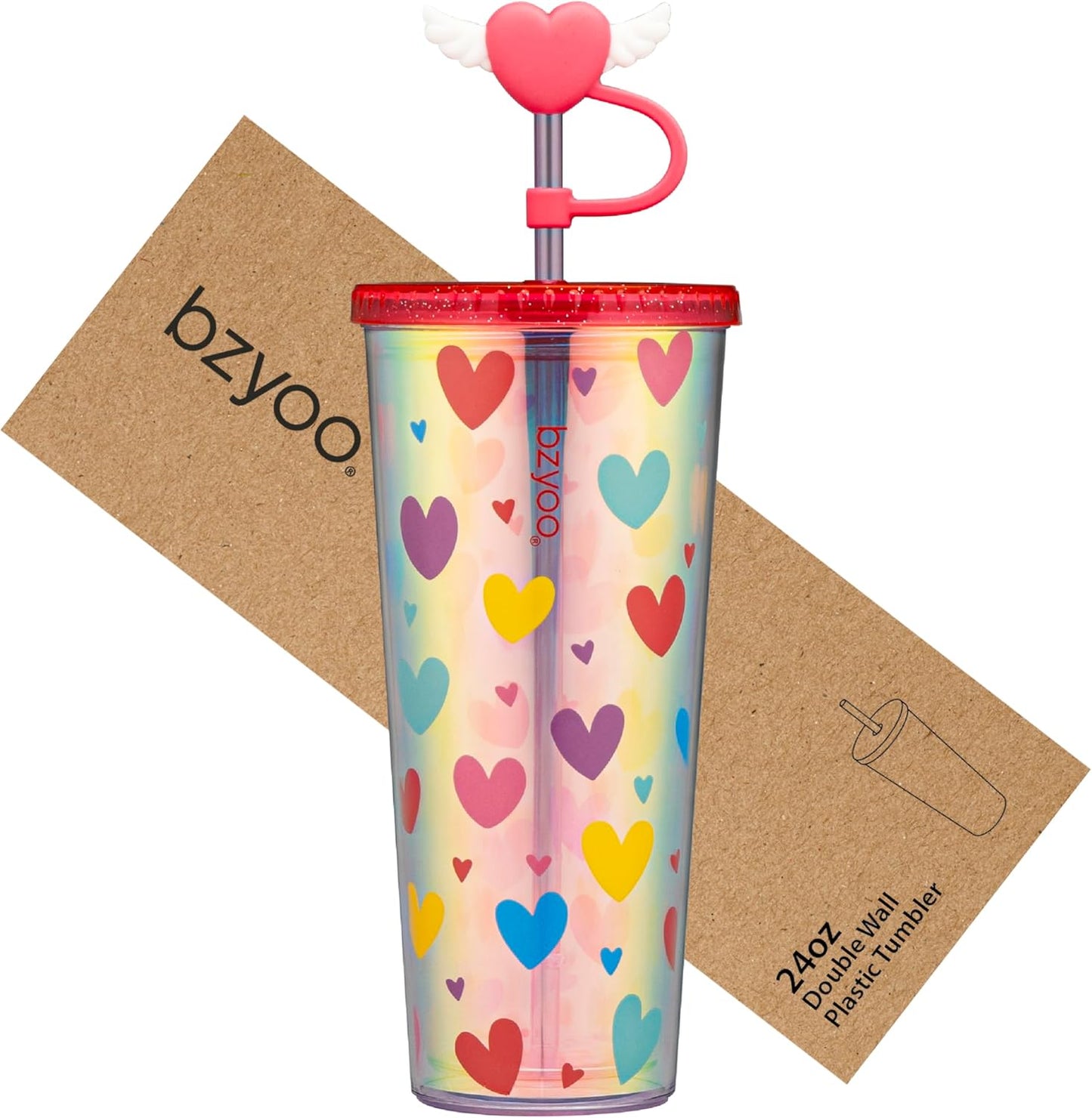 24oz Plastic Tumbler Cup, Lid & Straw, Iced Coffee, Purple Butterfly | SIP Double wall reusable cup for iced tea and smoothies. BPA-free, 710ml, dishwasher safe, fits cup holders.