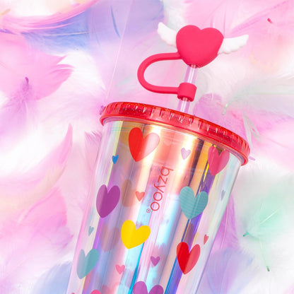 24oz Plastic Tumbler Cup, Lid & Straw, Iced Coffee, Purple Butterfly | SIP Double wall reusable cup for iced tea and smoothies. BPA-free, 710ml, dishwasher safe, fits cup holders.
