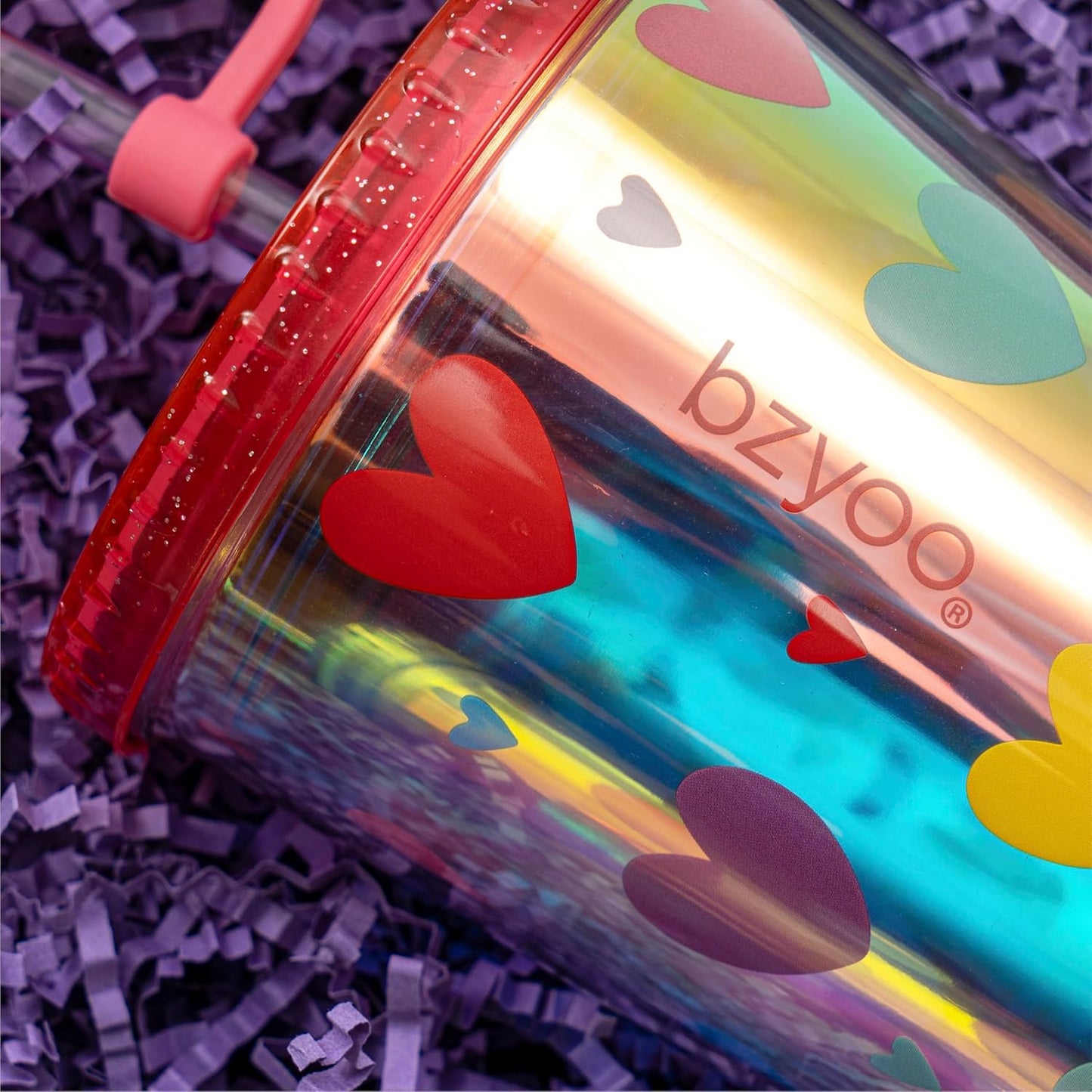 24oz Plastic Tumbler Cup, Lid & Straw, Iced Coffee, Purple Butterfly | SIP Double wall reusable cup for iced tea and smoothies. BPA-free, 710ml, dishwasher safe, fits cup holders.