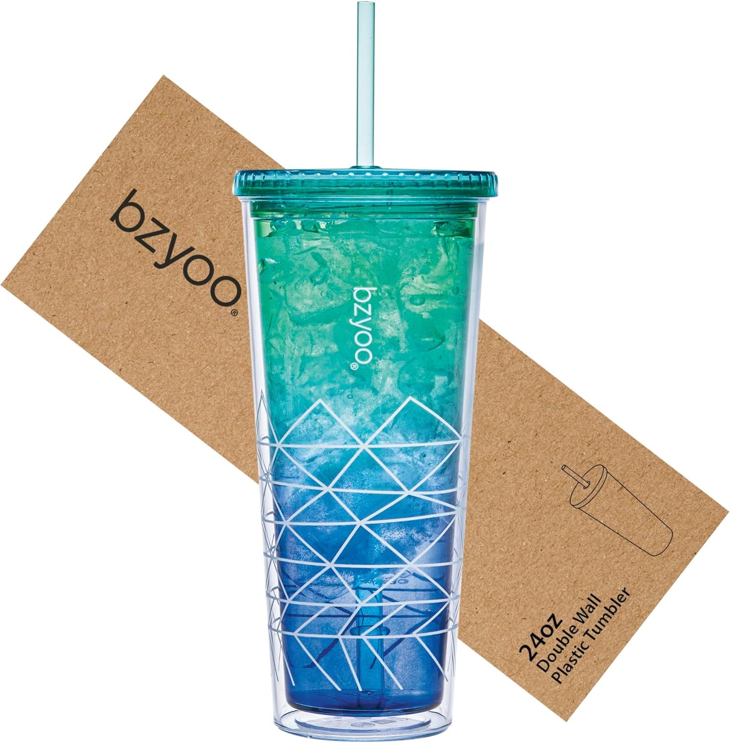 24oz Plastic Tumbler Cup, Lid & Straw, Iced Coffee, Purple Butterfly | SIP Double wall reusable cup for iced tea and smoothies. BPA-free, 710ml, dishwasher safe, fits cup holders.