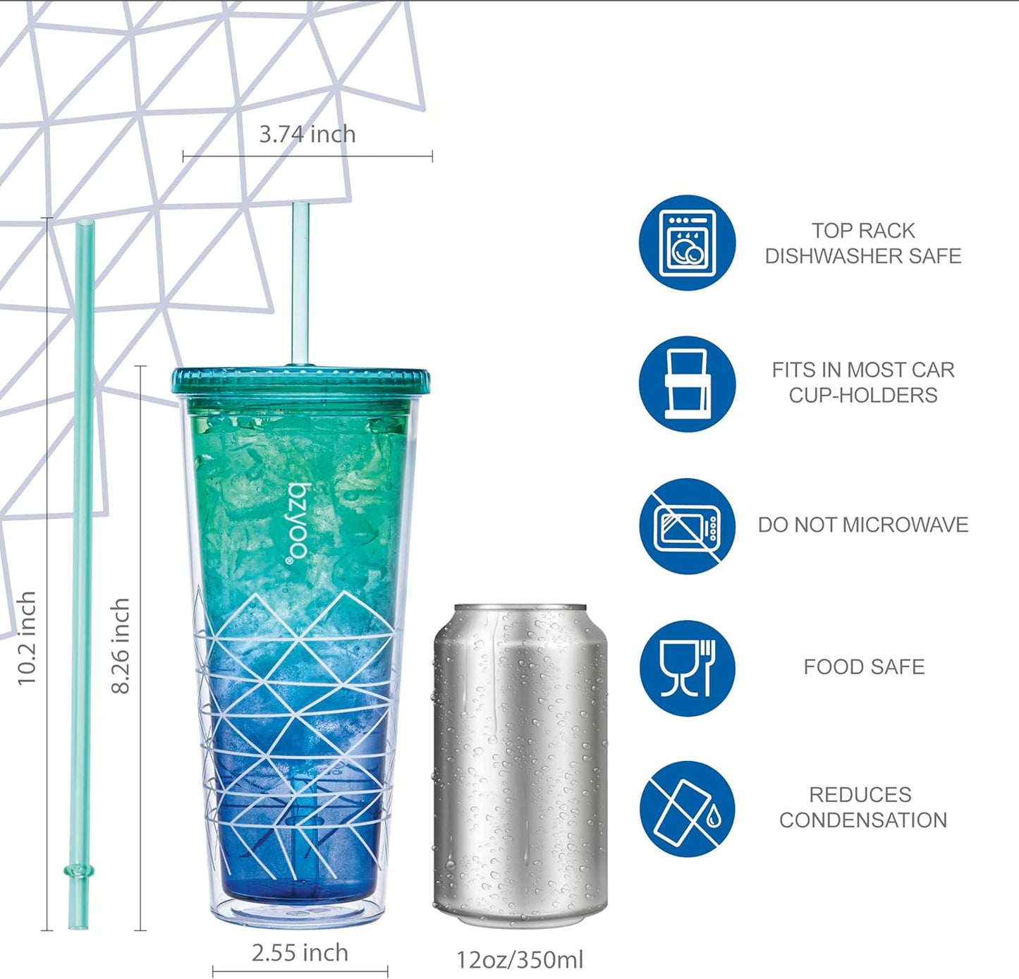 24oz Plastic Tumbler Cup, Lid & Straw, Iced Coffee, Purple Butterfly | SIP Double wall reusable cup for iced tea and smoothies. BPA-free, 710ml, dishwasher safe, fits cup holders.