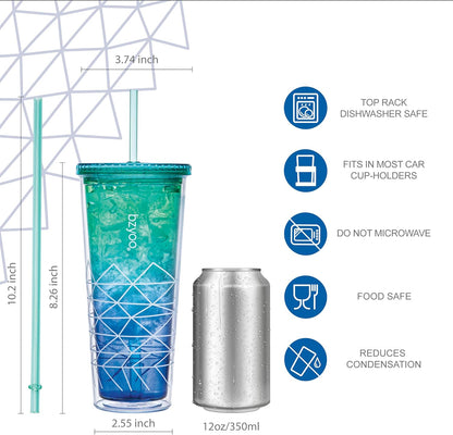 24oz Plastic Tumbler Cup, Lid & Straw, Iced Coffee, Purple Butterfly | SIP Double wall reusable cup for iced tea and smoothies. BPA-free, 710ml, dishwasher safe, fits cup holders.