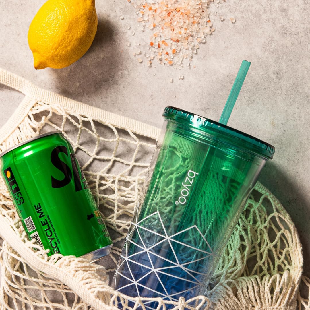 24oz Plastic Tumbler Cup, Lid & Straw, Iced Coffee, Purple Butterfly | SIP Double wall reusable cup for iced tea and smoothies. BPA-free, 710ml, dishwasher safe, fits cup holders.