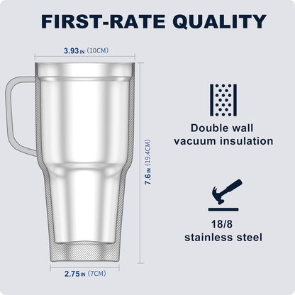 Tumbler with Handle, 30 oz Stainless Steel Double Wall Insulated Tumblers with Lid and Straw Coffee Tumbler for Men and Women (Grass Green)