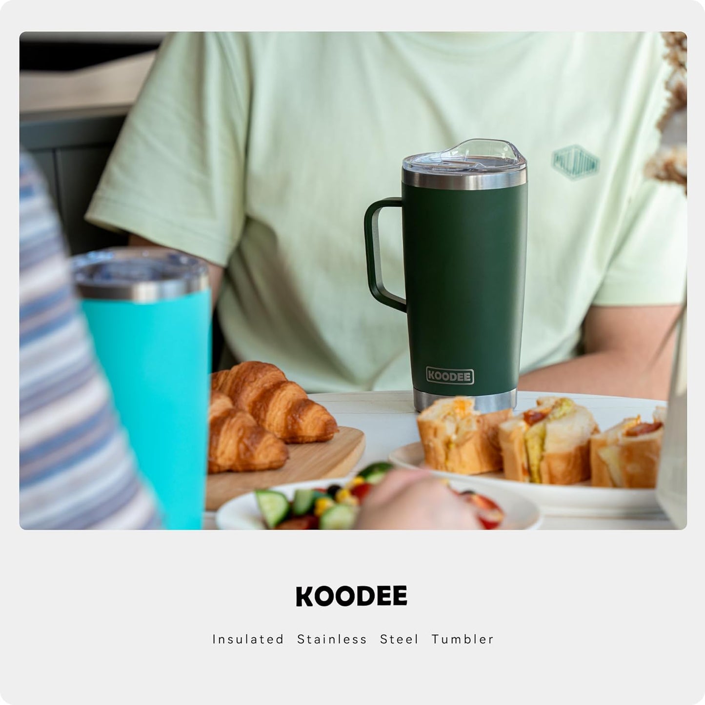 Tumbler with Handle, 30 oz Stainless Steel Double Wall Insulated Tumblers with Lid and Straw Coffee Tumbler for Men and Women (Grass Green)