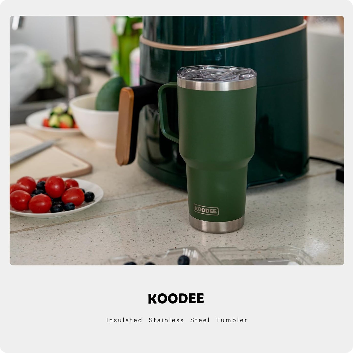 Tumbler with Handle, 30 oz Stainless Steel Double Wall Insulated Tumblers with Lid and Straw Coffee Tumbler for Men and Women (Grass Green)