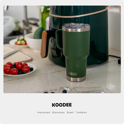 Tumbler with Handle, 30 oz Stainless Steel Double Wall Insulated Tumblers with Lid and Straw Coffee Tumbler for Men and Women (Grass Green)