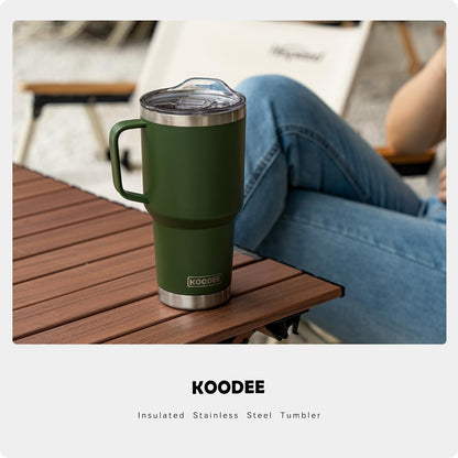 Tumbler with Handle, 30 oz Stainless Steel Double Wall Insulated Tumblers with Lid and Straw Coffee Tumbler for Men and Women (Grass Green)