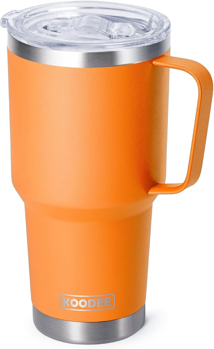Tumbler with Handle, 30 oz Stainless Steel Double Wall Insulated Tumblers with Lid and Straw Coffee Tumbler for Men and Women (Grass Green)