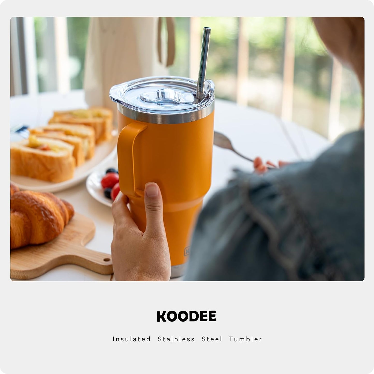Tumbler with Handle, 30 oz Stainless Steel Double Wall Insulated Tumblers with Lid and Straw Coffee Tumbler for Men and Women (Grass Green)
