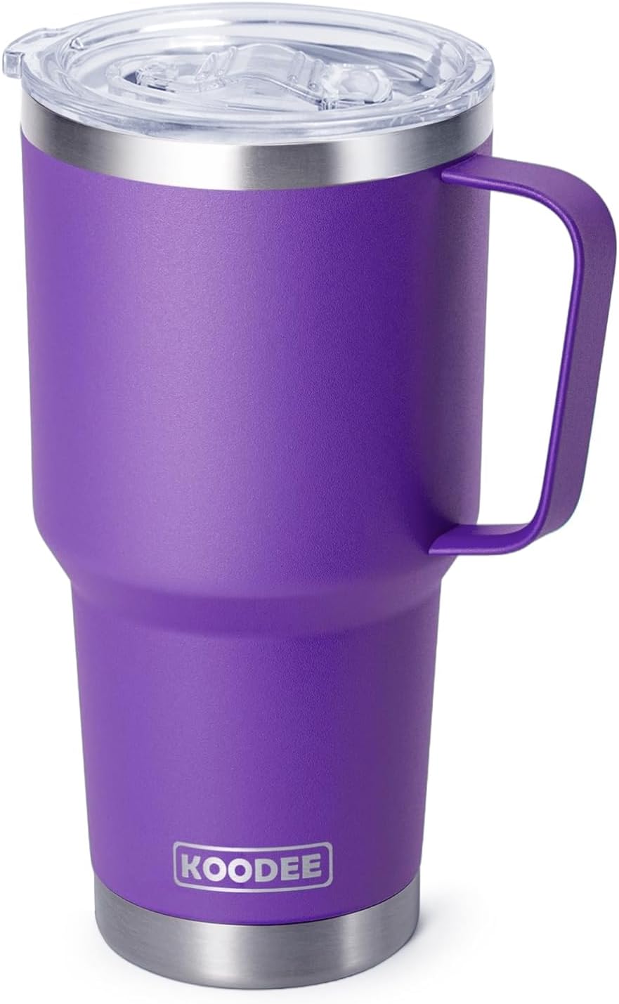 Tumbler with Handle, 30 oz Stainless Steel Double Wall Insulated Tumblers with Lid and Straw Coffee Tumbler for Men and Women (Grass Green)