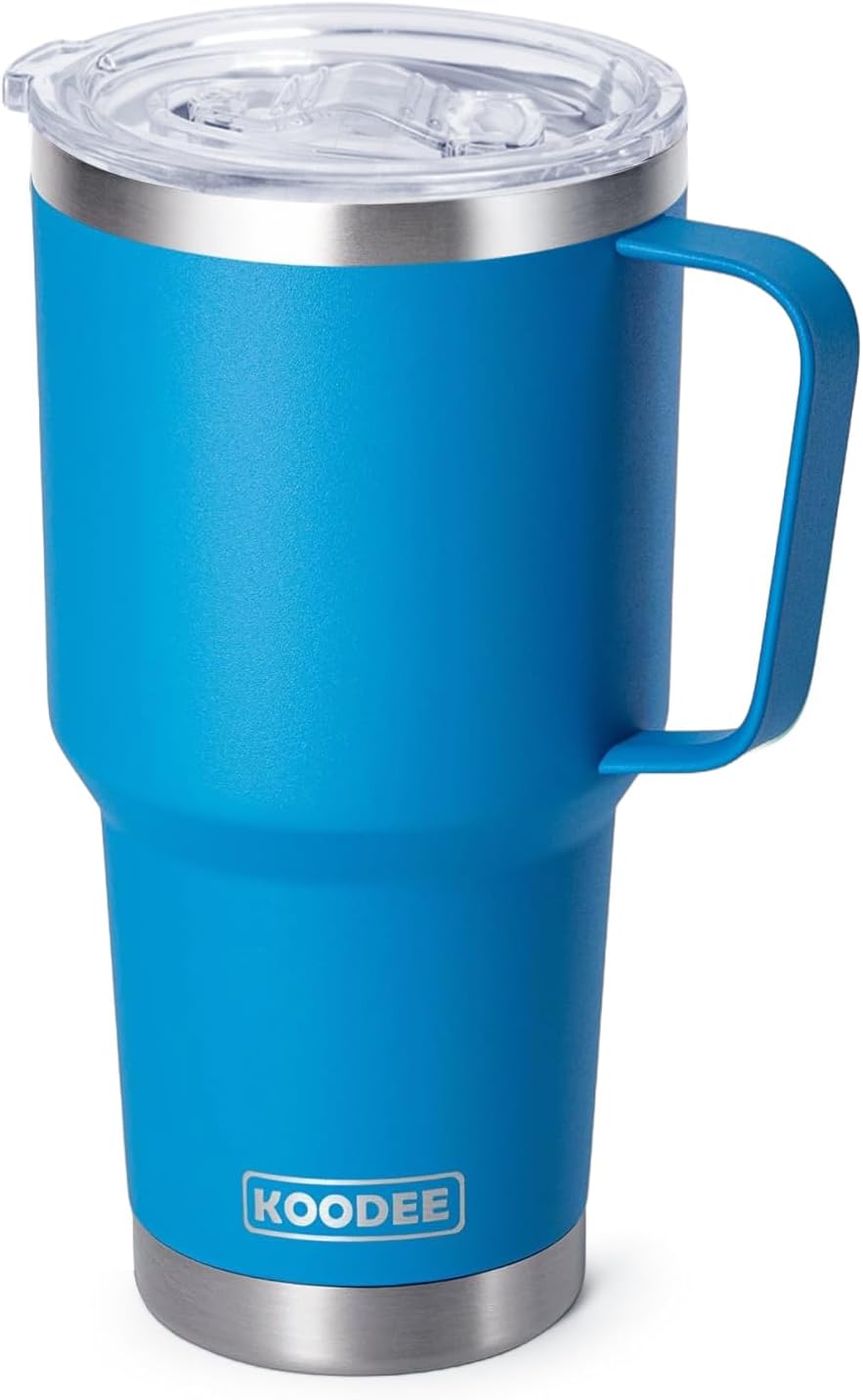 Tumbler with Handle, 30 oz Stainless Steel Double Wall Insulated Tumblers with Lid and Straw Coffee Tumbler for Men and Women (Grass Green)