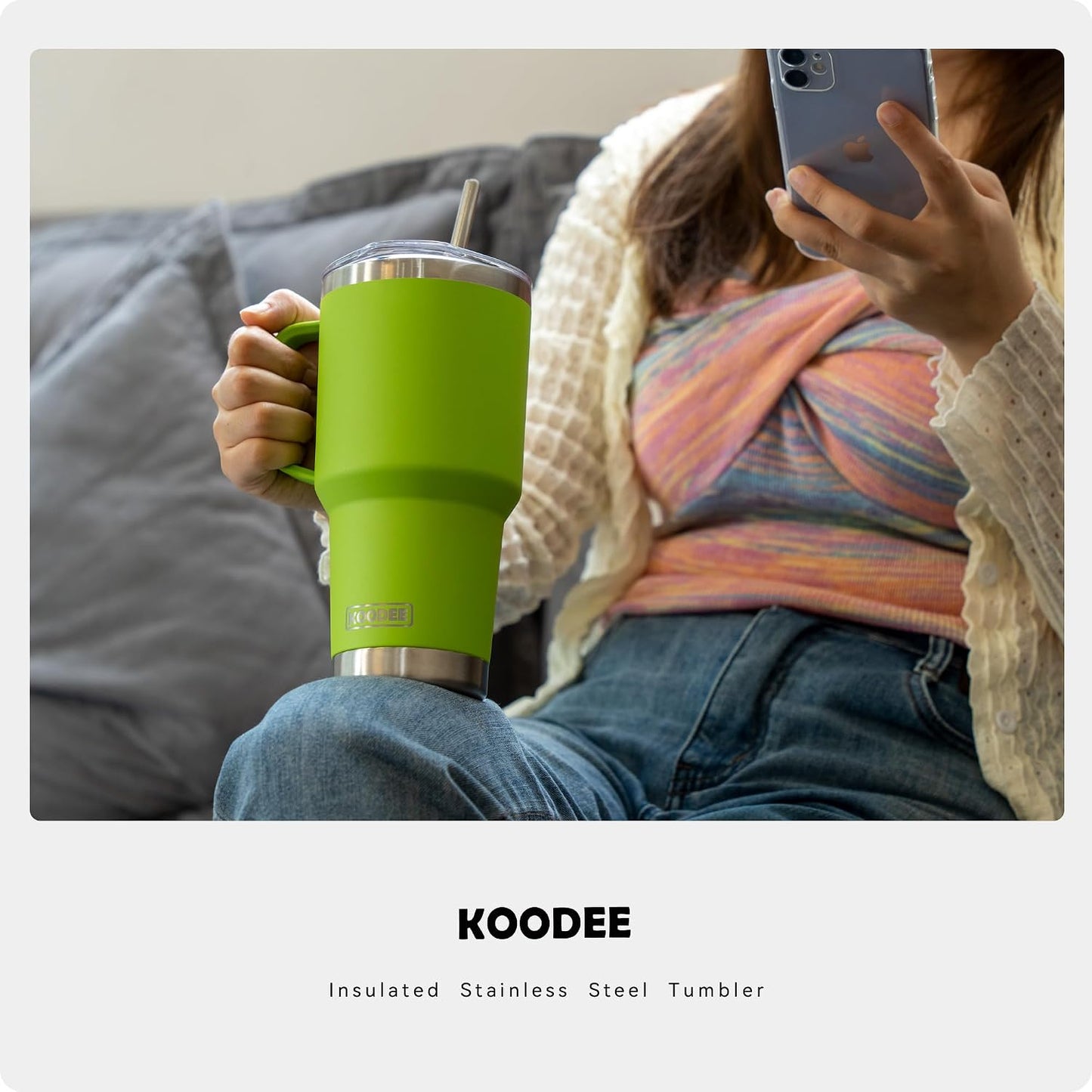 Tumbler with Handle, 30 oz Stainless Steel Double Wall Insulated Tumblers with Lid and Straw Coffee Tumbler for Men and Women (Grass Green)