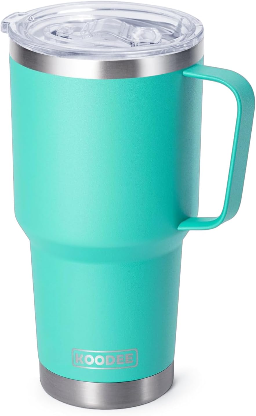 Tumbler with Handle, 30 oz Stainless Steel Double Wall Insulated Tumblers with Lid and Straw Coffee Tumbler for Men and Women (Grass Green)
