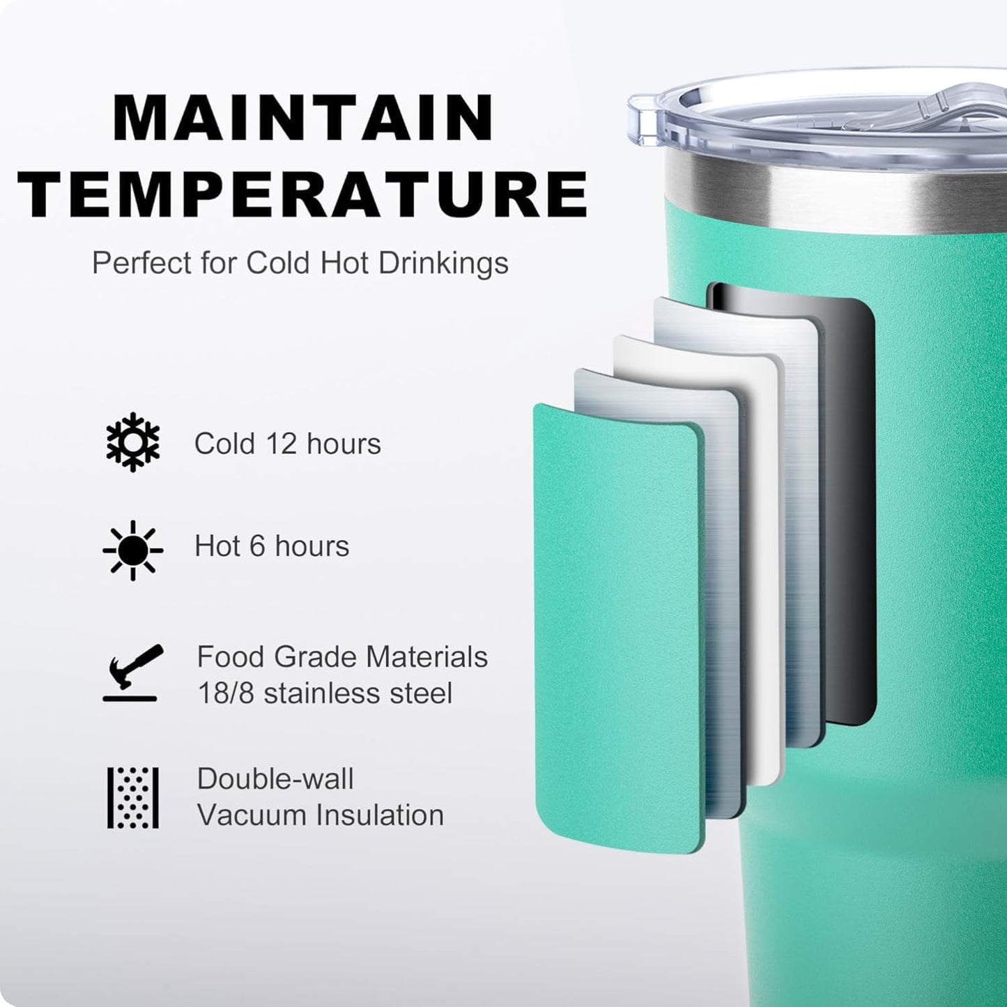 Tumbler with Handle, 30 oz Stainless Steel Double Wall Insulated Tumblers with Lid and Straw Coffee Tumbler for Men and Women (Grass Green)
