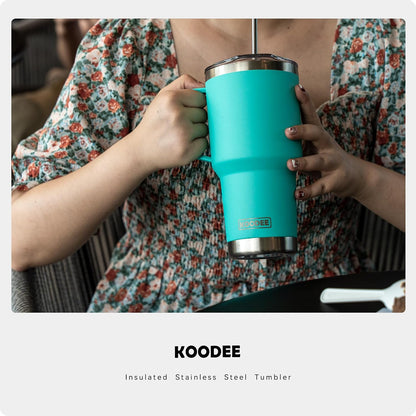 Tumbler with Handle, 30 oz Stainless Steel Double Wall Insulated Tumblers with Lid and Straw Coffee Tumbler for Men and Women (Grass Green)