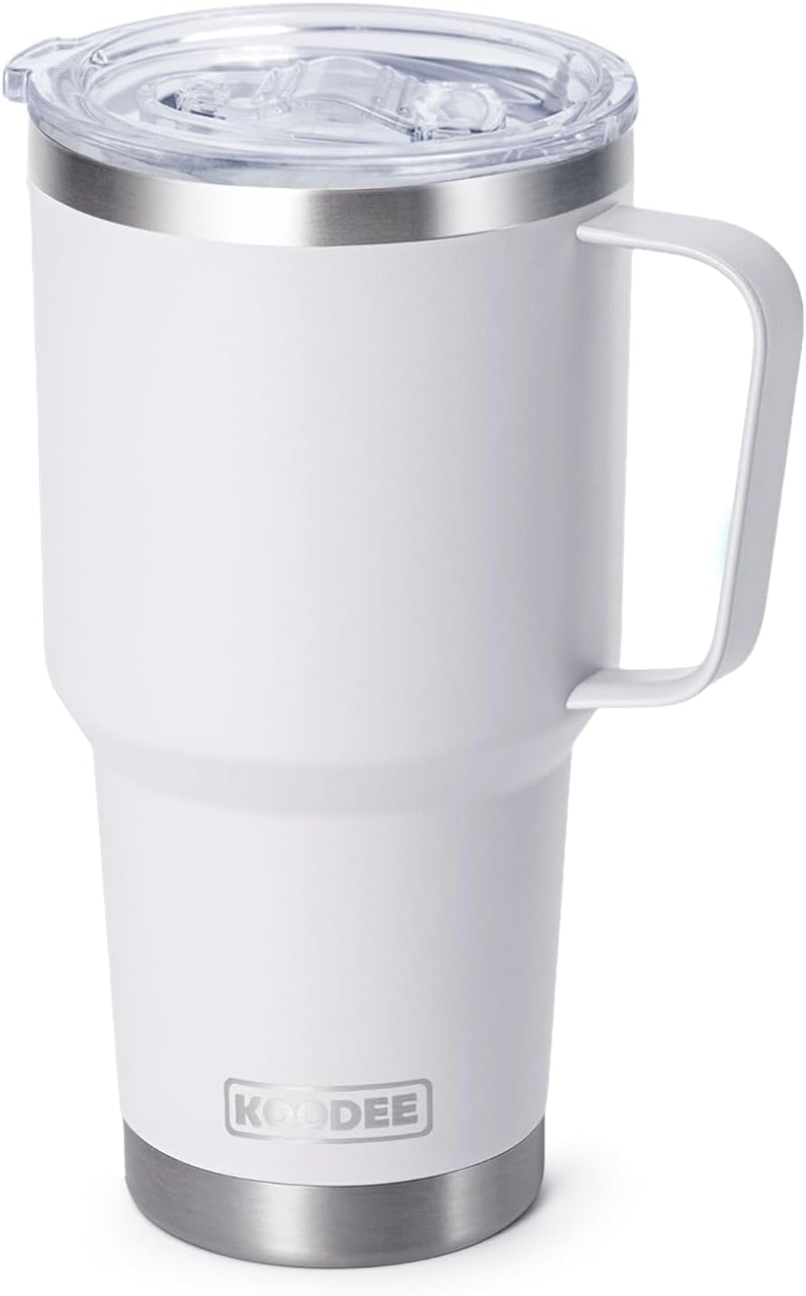 Tumbler with Handle, 30 oz Stainless Steel Double Wall Insulated Tumblers with Lid and Straw Coffee Tumbler for Men and Women (Grass Green)