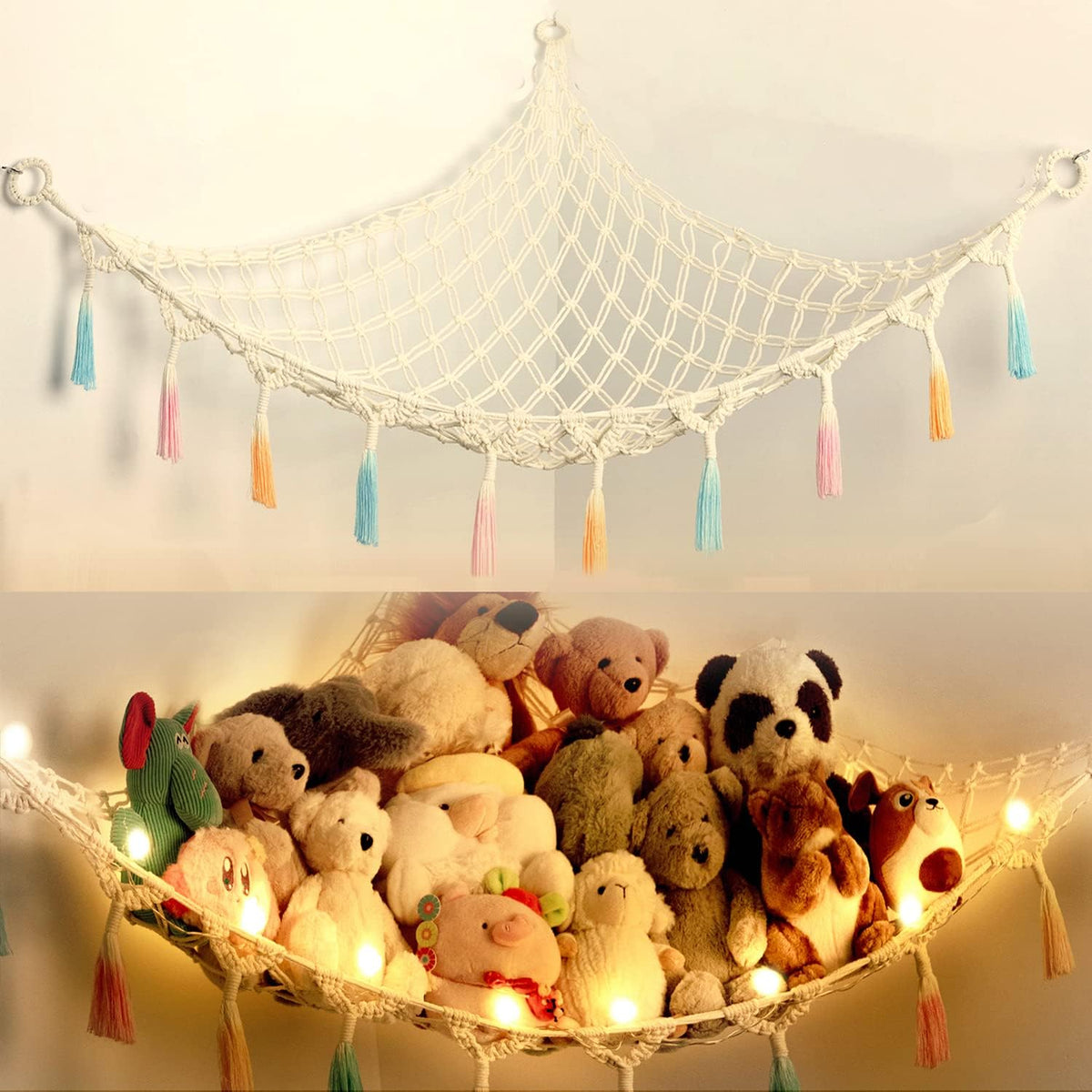 Stuffed Animal Storage Hammock Toy Net with Light Large (42*57 in)
