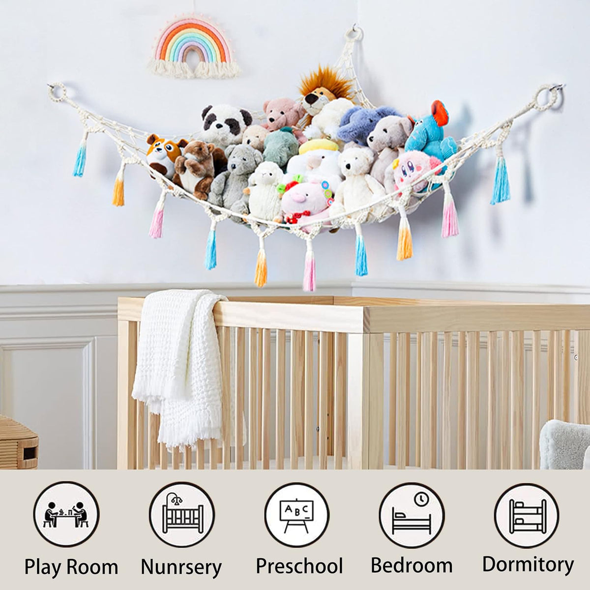 Stuffed Animal Storage Hammock Toy Net with Light Large (42*57 in)