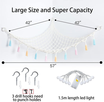 Stuffed Animal Storage Hammock Toy Net with Light Large (42*57 in)