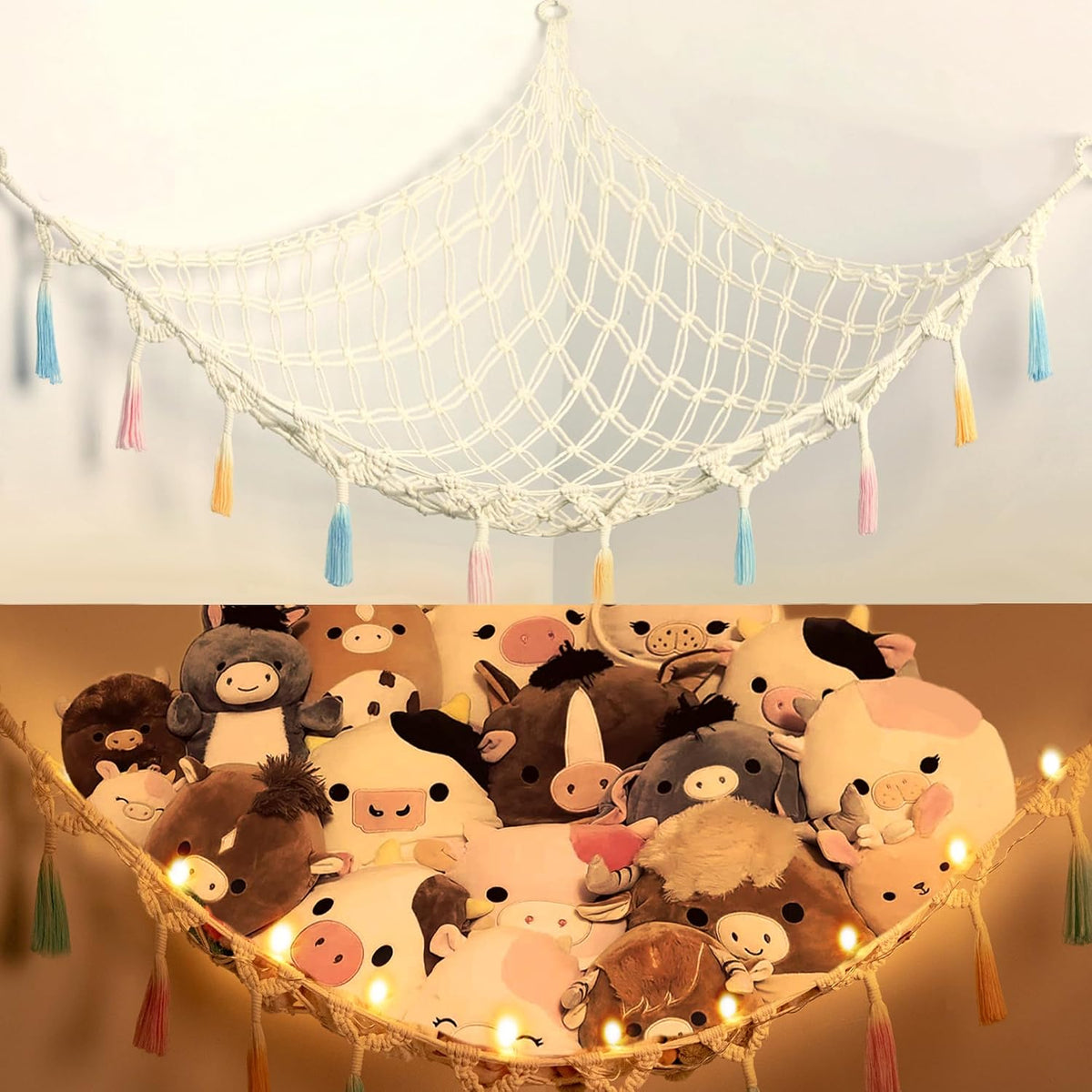 Stuffed Animal Storage Hammock Toy Net with Light Large (42*57 in)