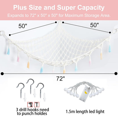 Stuffed Animal Storage Hammock Toy Net with Light Large (42*57 in)