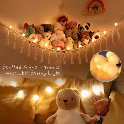 Stuffed Animal Storage Hammock Toy Net with Light Large (42*57 in)
