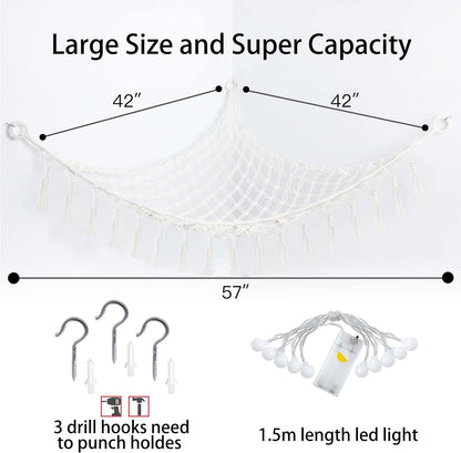 Stuffed Animal Storage Hammock Toy Net with Light Large (42*57 in)