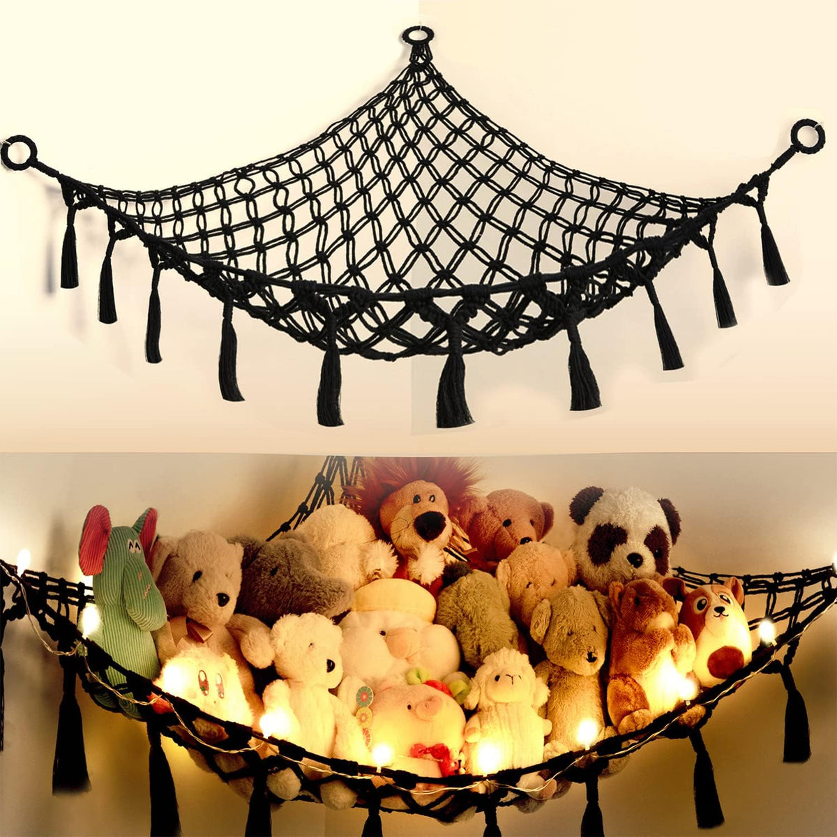 Stuffed Animal Storage Hammock Toy Net with Light Large (42*57 in)