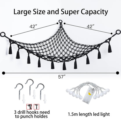 Stuffed Animal Storage Hammock Toy Net with Light Large (42*57 in)