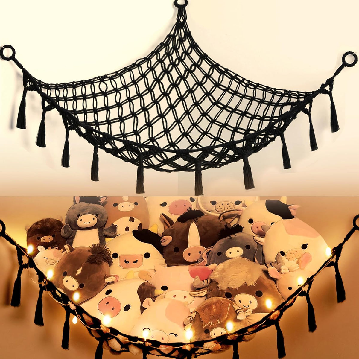 Stuffed Animal Storage Hammock Toy Net with Light Large (42*57 in)