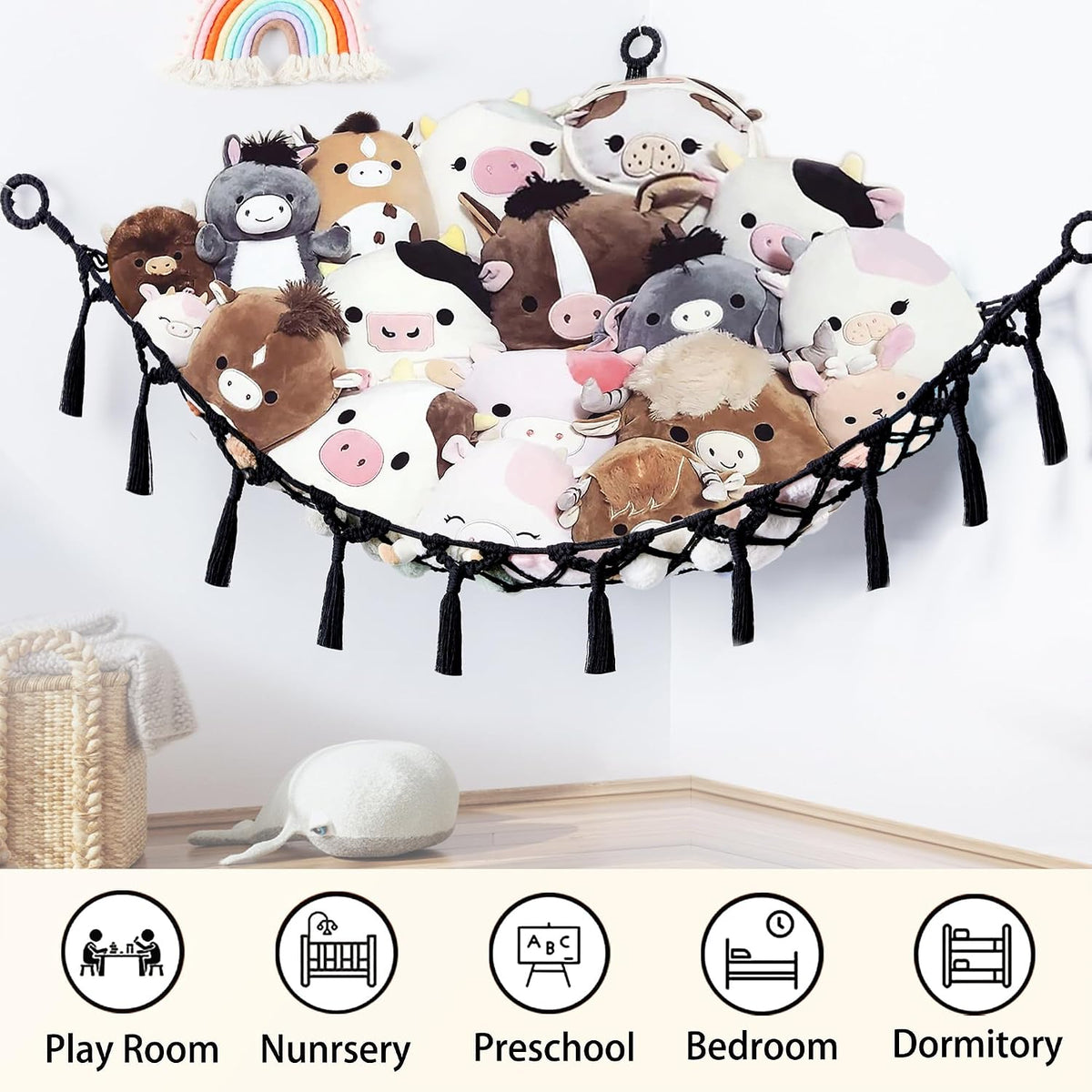Stuffed Animal Storage Hammock Toy Net with Light Large (42*57 in)