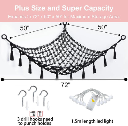 Stuffed Animal Storage Hammock Toy Net with Light Large (42*57 in)