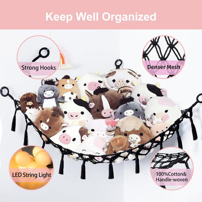 Stuffed Animal Storage Hammock Toy Net with Light Large (42*57 in)