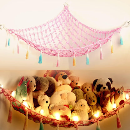 Stuffed Animal Storage Hammock Toy Net with Light Large (42*57 in)