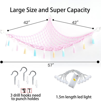 Stuffed Animal Storage Hammock Toy Net with Light Large (42*57 in)