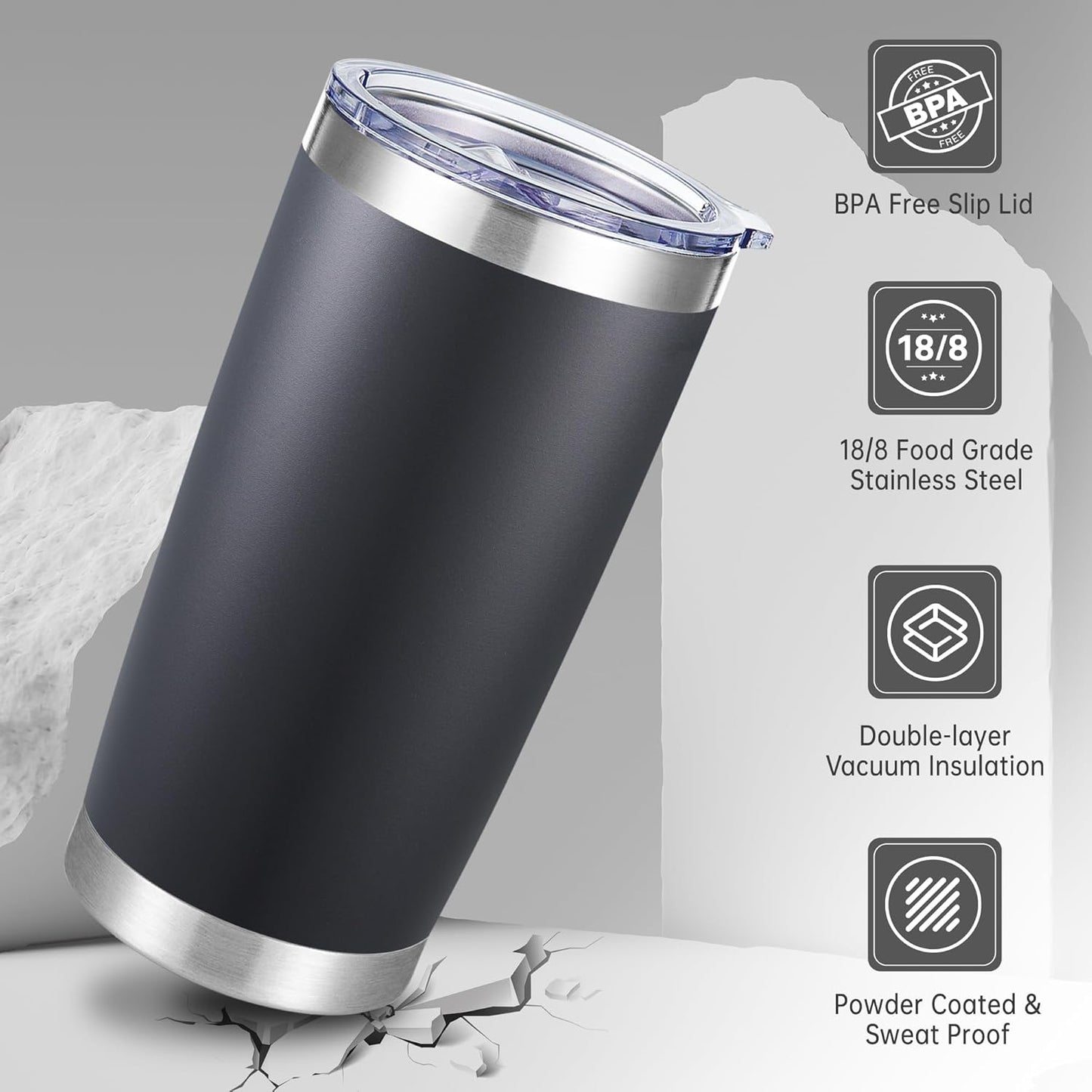 20 oz Tumblers Bulk Stainless Steel Tumbler with Lid, 12 Pack | Navy, 20oz Insulated Coffee Mug, Double Wall Vacuum, Powder Coated Cup, for Hot and Cold Drinks