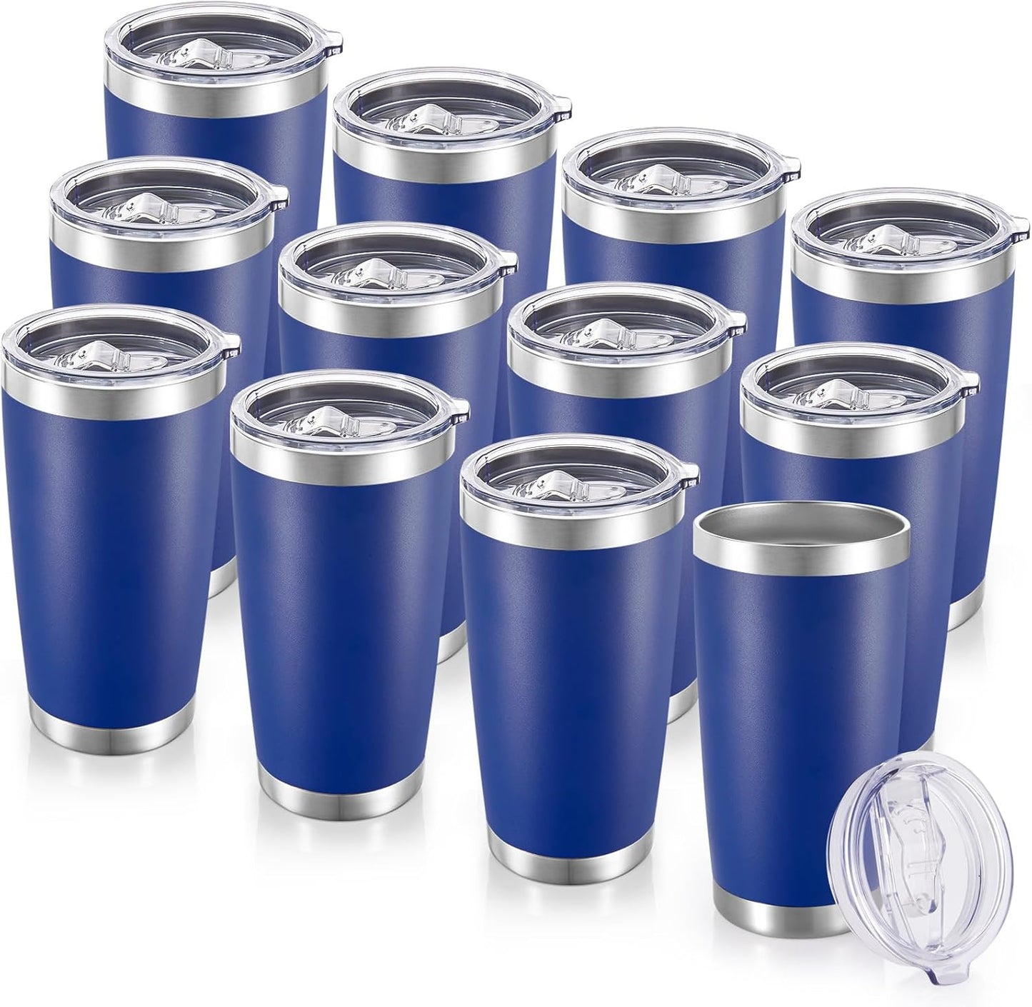 20 oz Tumblers Bulk Stainless Steel Tumbler with Lid, 12 Pack | Navy, 20oz Insulated Coffee Mug, Double Wall Vacuum, Powder Coated Cup, for Hot and Cold Drinks
