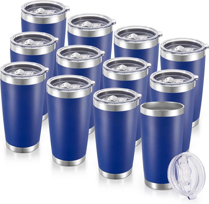 20 oz Tumblers Bulk Stainless Steel Tumbler with Lid, 12 Pack | Navy, 20oz Insulated Coffee Mug, Double Wall Vacuum, Powder Coated Cup, for Hot and Cold Drinks