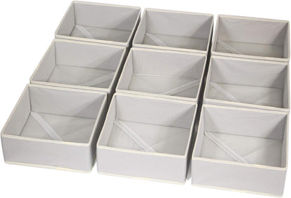 Foldable Cloth Storage Box Closet Dresser Drawer Organizer Fabric Baskets Bins Containers Divider for Clothes Underwear Bras Socks Clothing,Set of 9 Grey 900