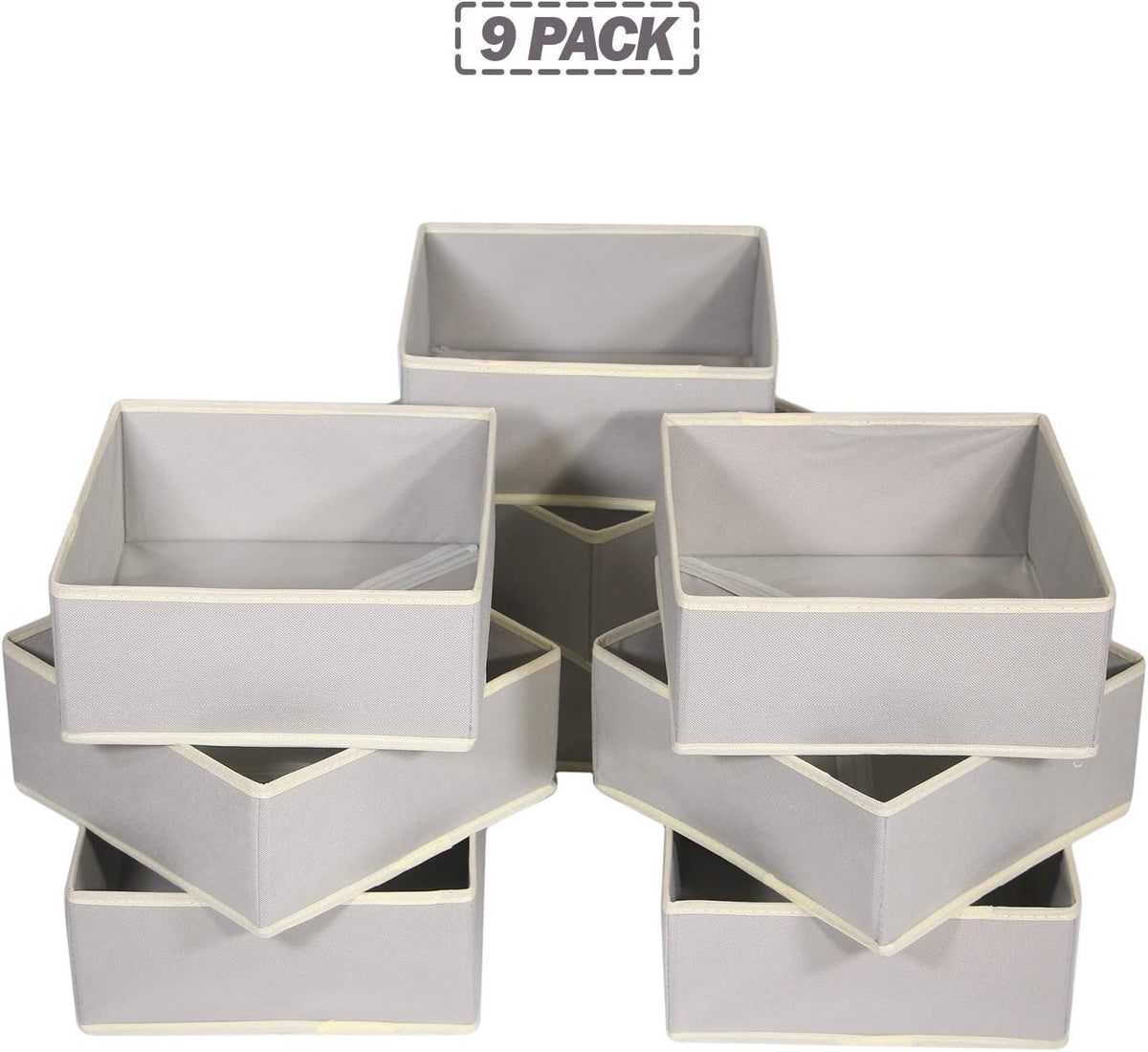 Foldable Cloth Storage Box Closet Dresser Drawer Organizer Fabric Baskets Bins Containers Divider for Clothes Underwear Bras Socks Clothing,Set of 9 Grey 900