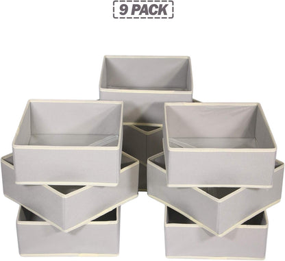 Foldable Cloth Storage Box Closet Dresser Drawer Organizer Fabric Baskets Bins Containers Divider for Clothes Underwear Bras Socks Clothing,Set of 9 Grey 900